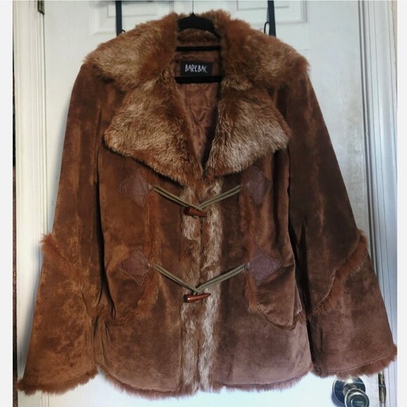 Vintage 70s Suede Real Fur Trim Jacket Coat M Y2K Rave Girl Penny Lane Afghan - Picture 1 of 14